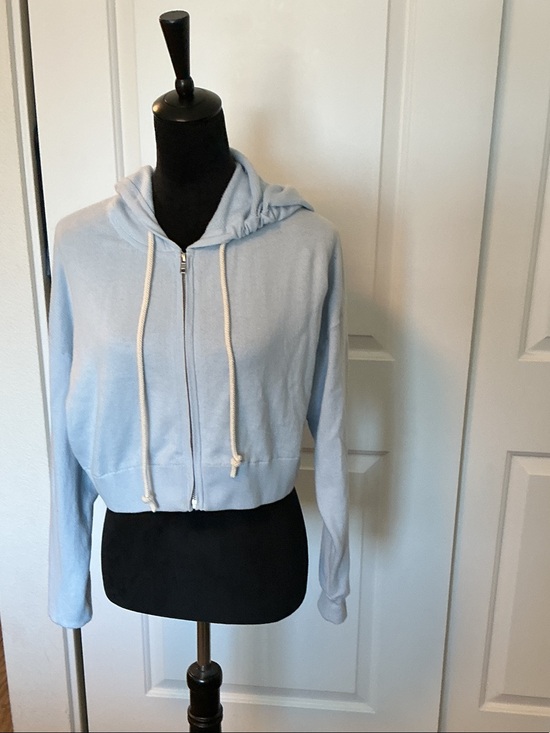 NakedCashmere Tops - Naked Cashmere cropped Light Blue Zip Hoodie with Drawstring - Women XS